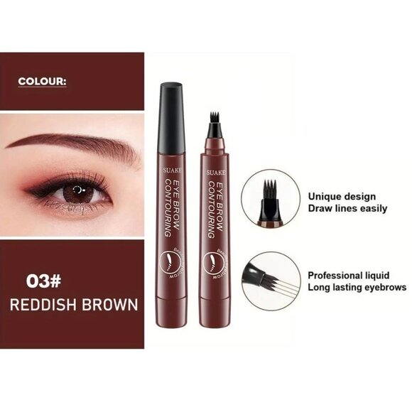 Suake 4 Headed Contouring Eyebrow Pen Waterproof Shade 3 Reddish Brown Full Size - Picture 3 of 5
